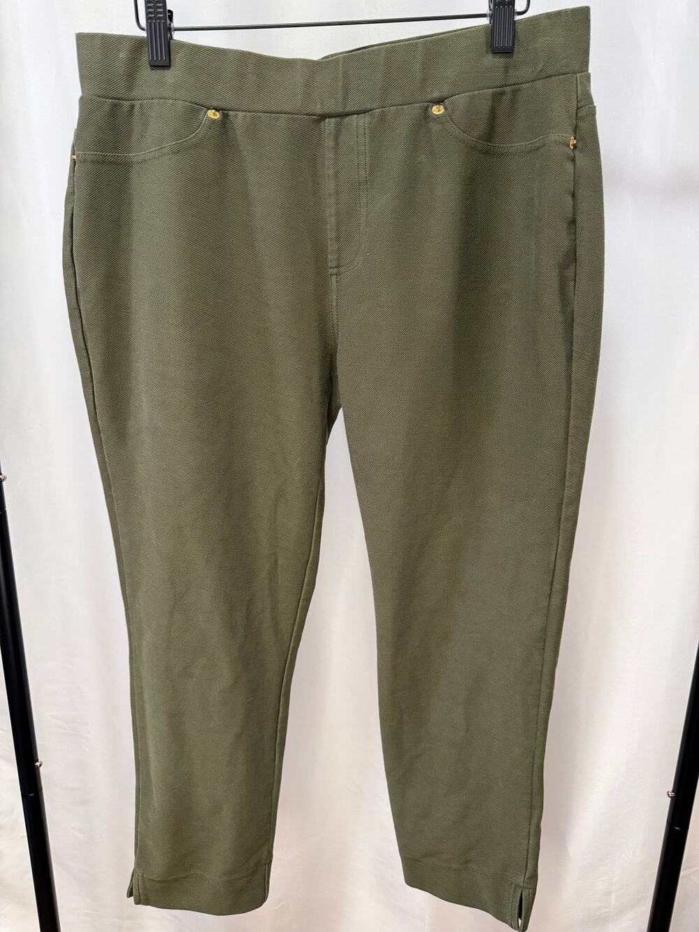 MICHAEL Kors Women’s Pants L Olive Green Pull On Crop Ankle Gold Hardware